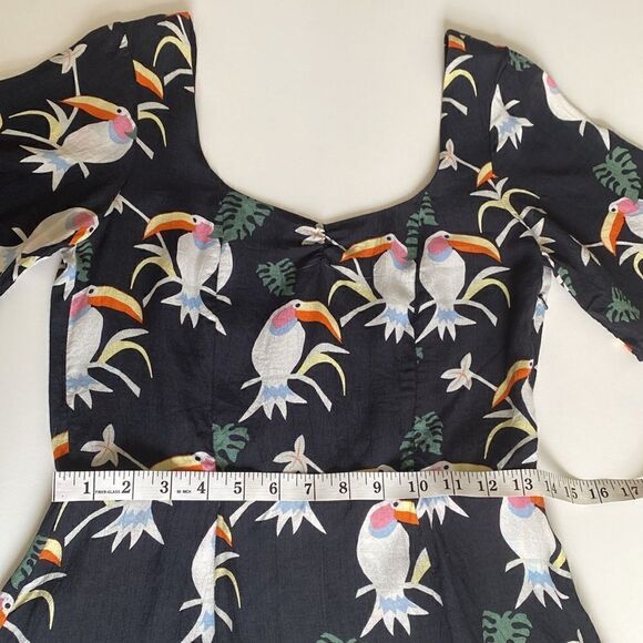 & Other Stories Black Toucan Tropical Mini Dress Size 6 - Picture 9 of 16